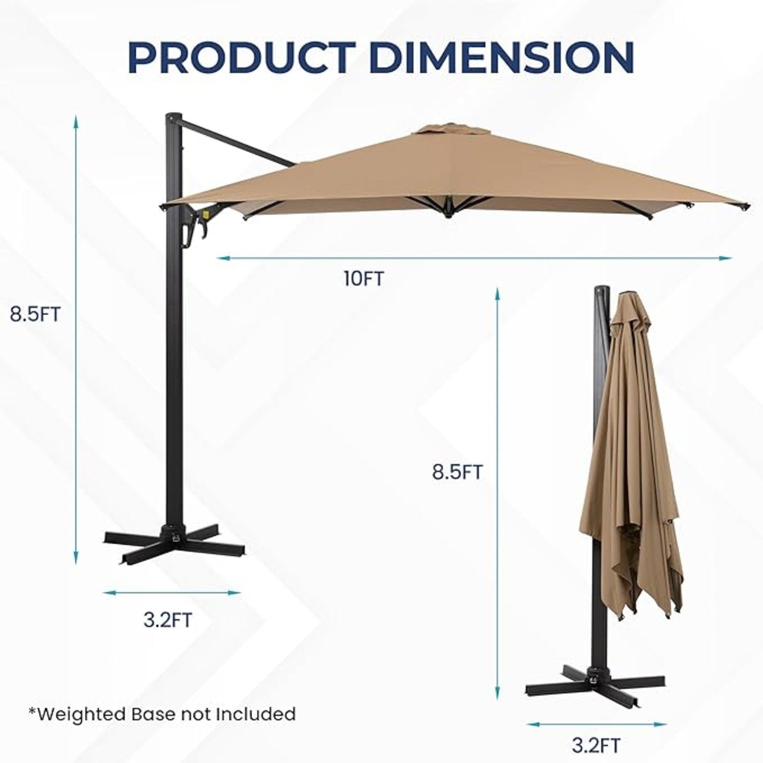 Round Cantilever Patio Umbrella With 360 Rotation &amp; Infinite Tilt Adjustment