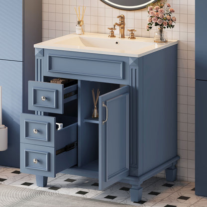 Bathroom Vanity With Sink, Compact Cabinet &amp; 2 Drawers And Adjustable Shelf