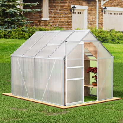 Walk-In Polycarbonate Greenhouse &amp; Roof Vent, Sliding Doors, Aluminum Hobby Hot House For Outdoor