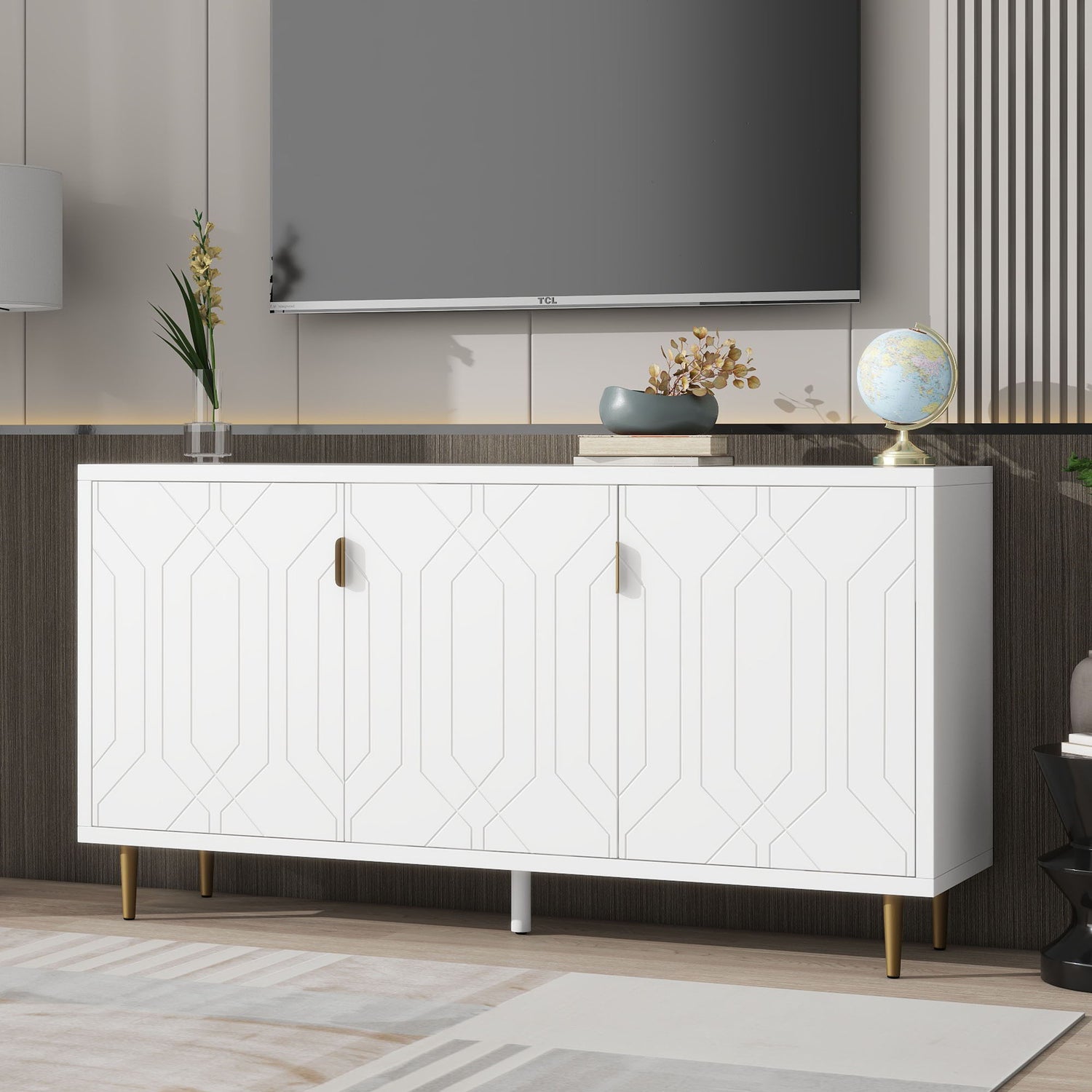 Modern TV Stand With 3 Doors And Adjustable Shelves