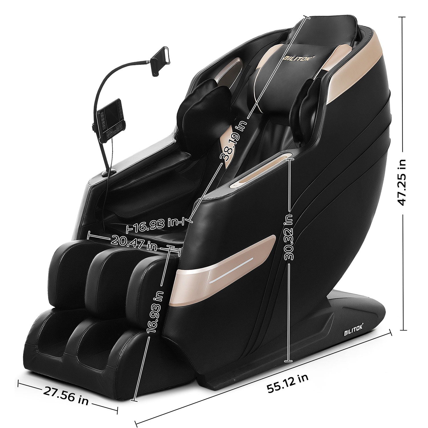 Massage Chair Recliner &amp; Zero Gravity With Full Body Air Pressure - Black