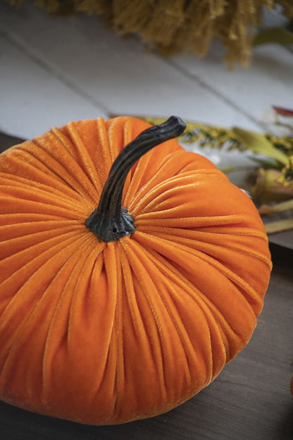 Velvet Weighted Pumpkin Ornament Decor For Holiday Harvest Festival Fall Festival &amp; Thanksgiving (Set of 2) - Orange