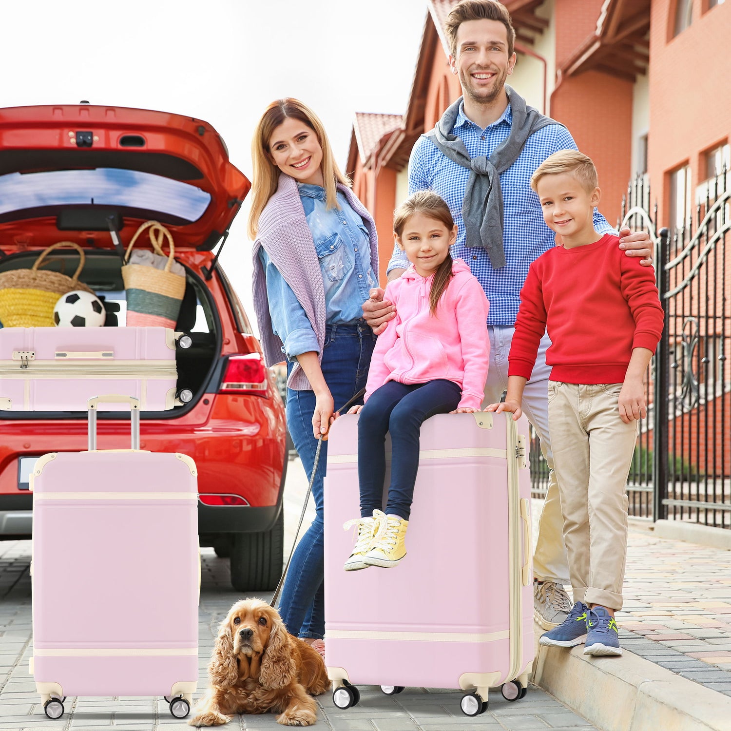 Hardshell Luggage Set 4 Pieces With Tsa Lock 20" / 24" / 28" Spinner Suitcase Lightweight - Light Pink