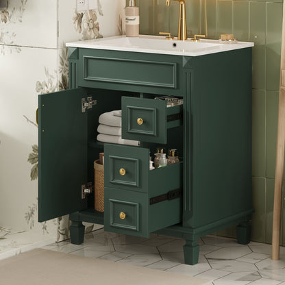 Bathroom Vanity With Sink, Compact Cabinet &amp; 2 Drawers And Adjustable Shelf