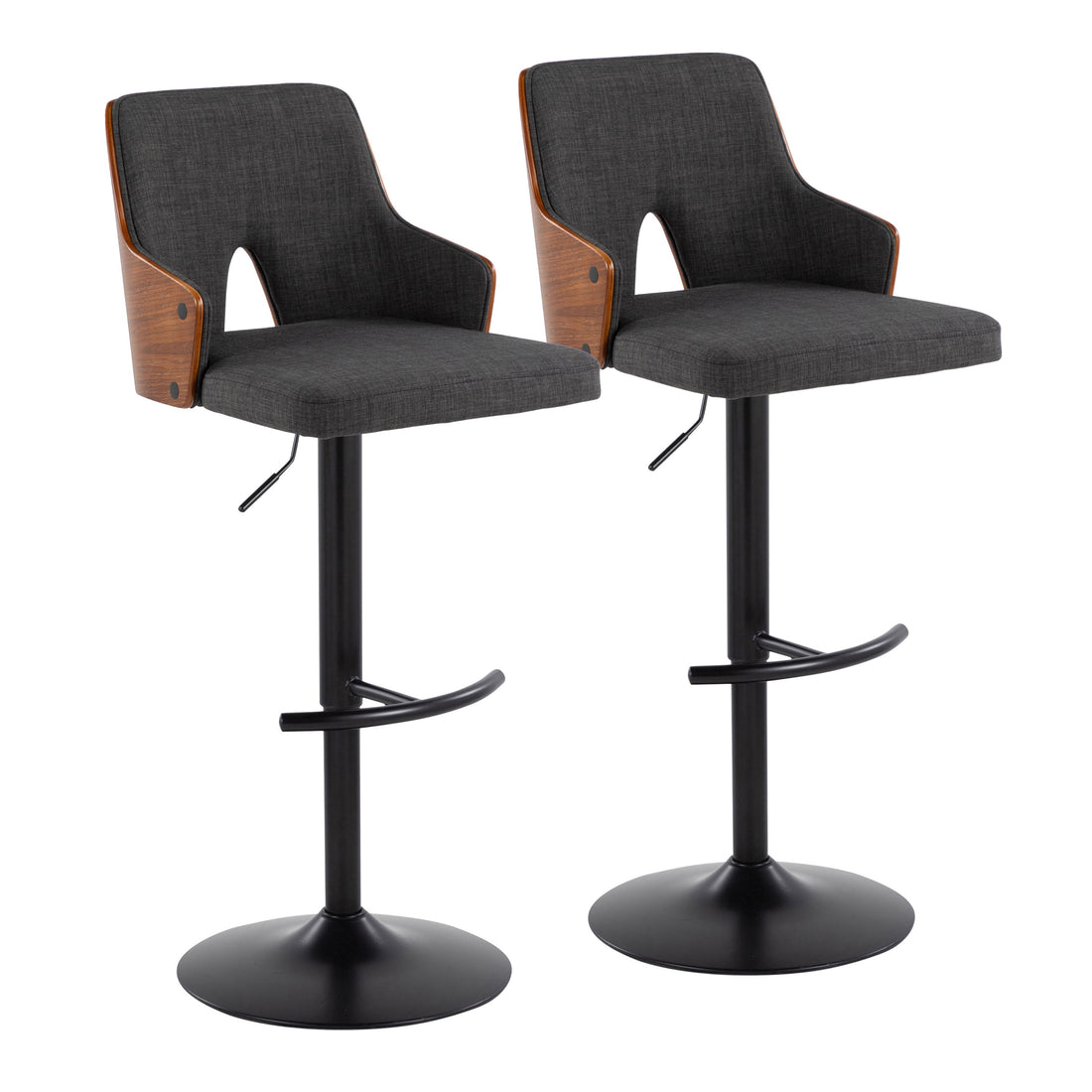 Stella - Contemporary Adjustable Barstool Stool &amp; Swivel With Rounded T Footrest (Set of 2)