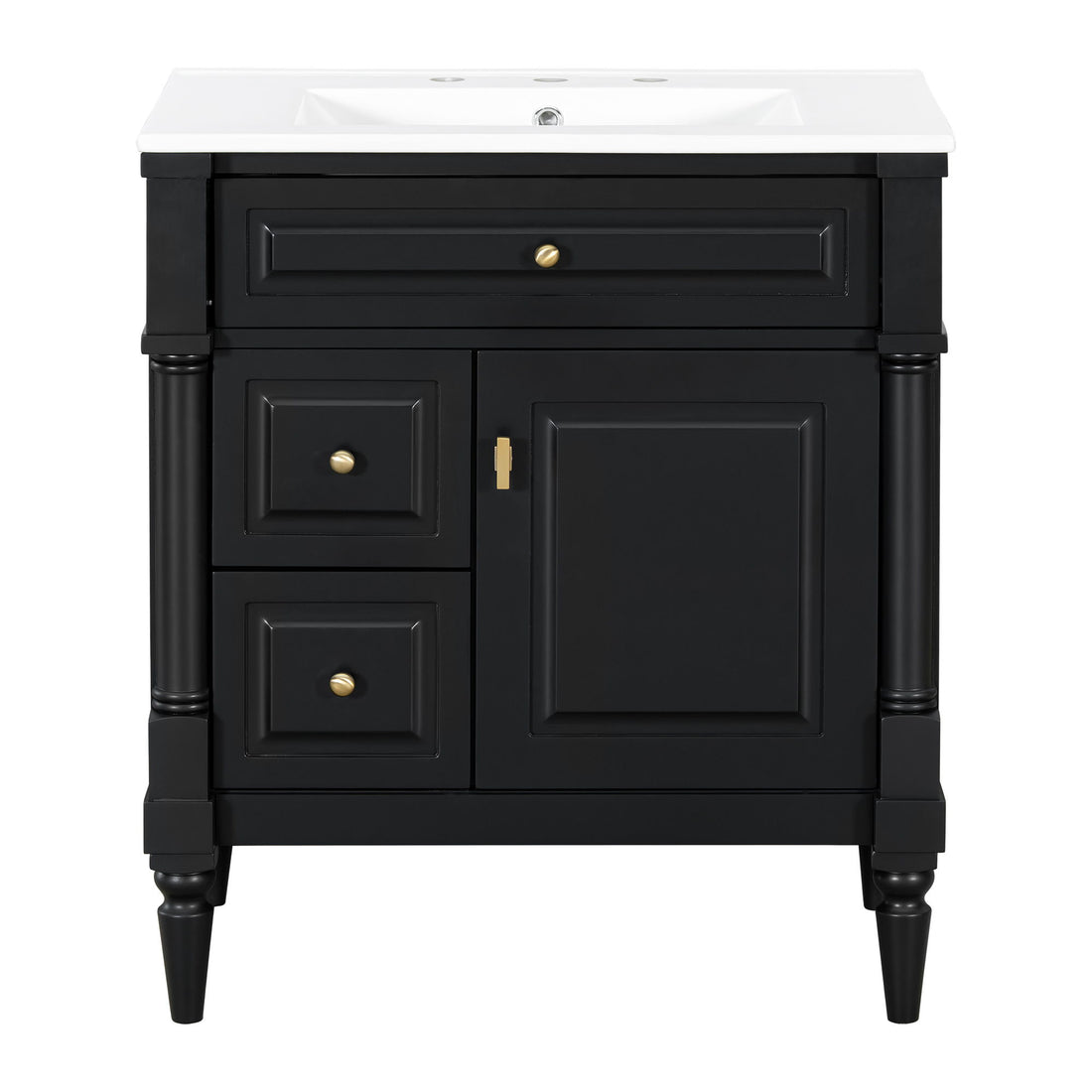 Modern Bathroom Vanity With Sink, Freestanding Cabinet With Flip Drawer &amp; Adjustable Shelf