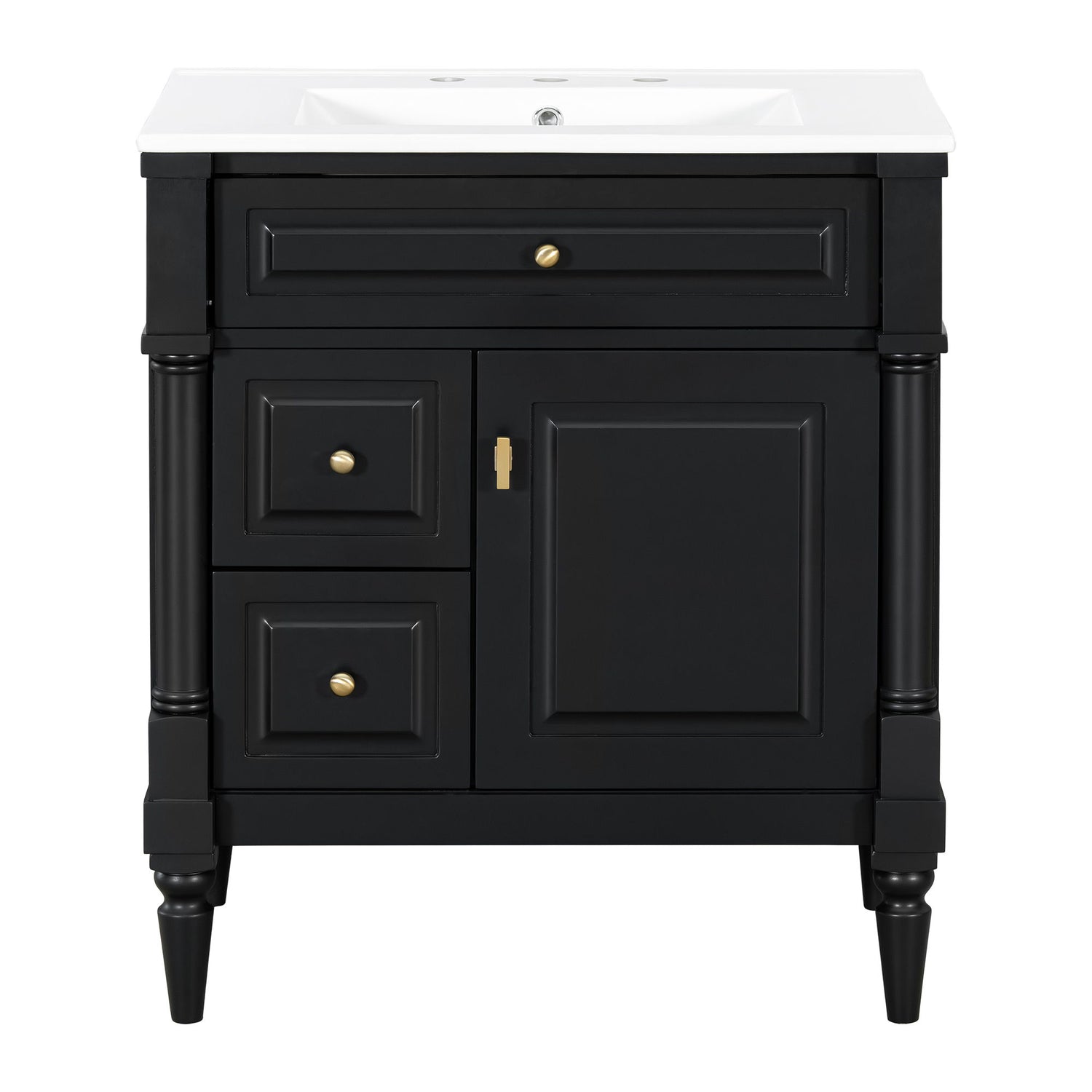 Modern Bathroom Vanity With Sink, Freestanding Cabinet With Flip Drawer &amp; Adjustable Shelf
