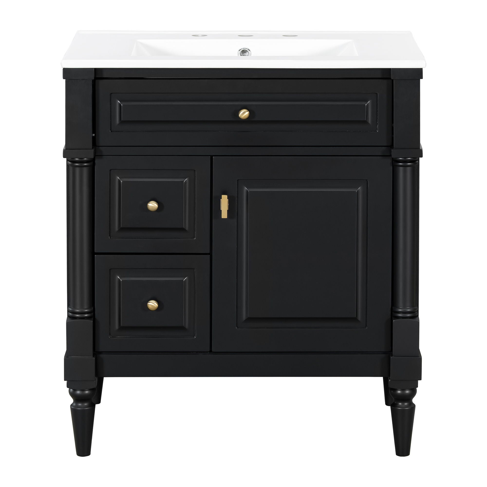 Modern Bathroom Vanity With Sink, Freestanding Cabinet With Flip Drawer &amp; Adjustable Shelf
