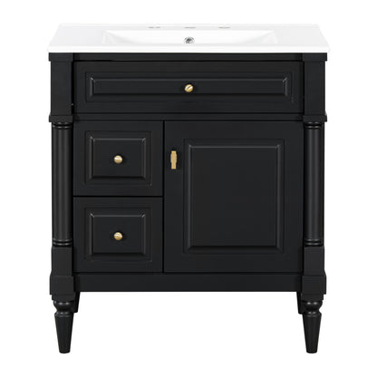 Modern Bathroom Vanity With Sink, Freestanding Cabinet With Flip Drawer &amp; Adjustable Shelf