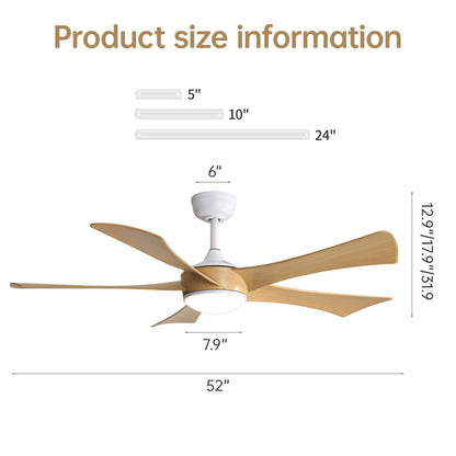 52" Ceiling Fan With 22W LED Light And Remote Control, 50 / 10 / 24 Downrod - White