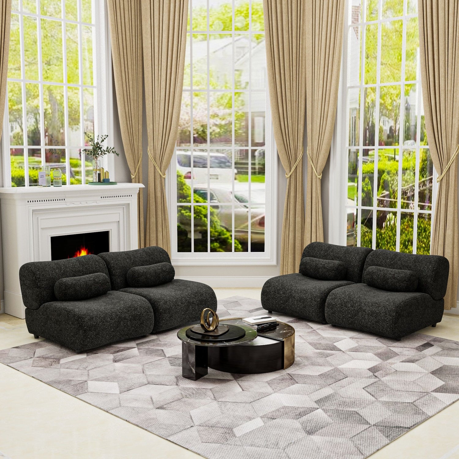 Modern L-Shaped Modular Sofa Set High Comfort Chenille Fabric