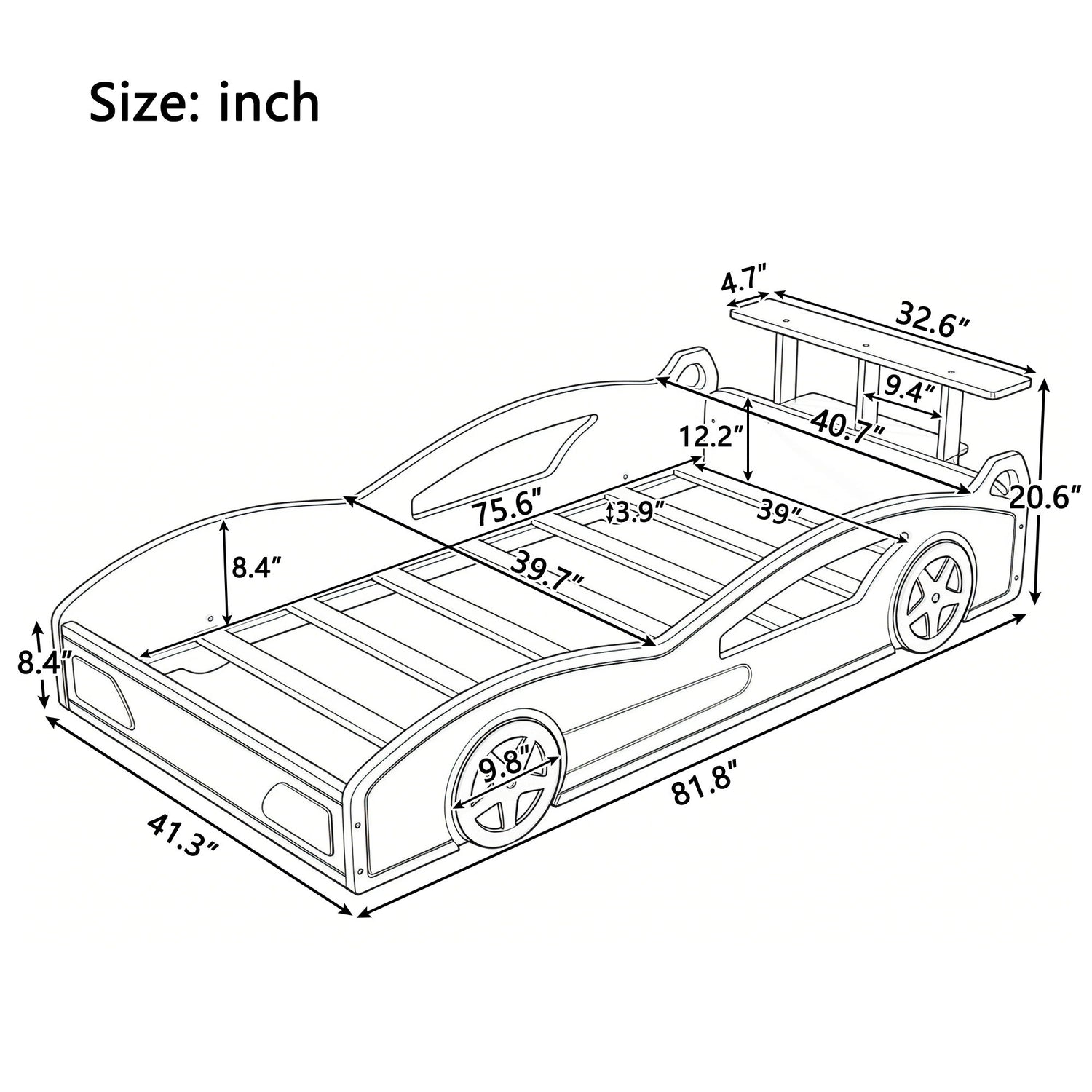 Race Car Platform Bed &amp; Wheels