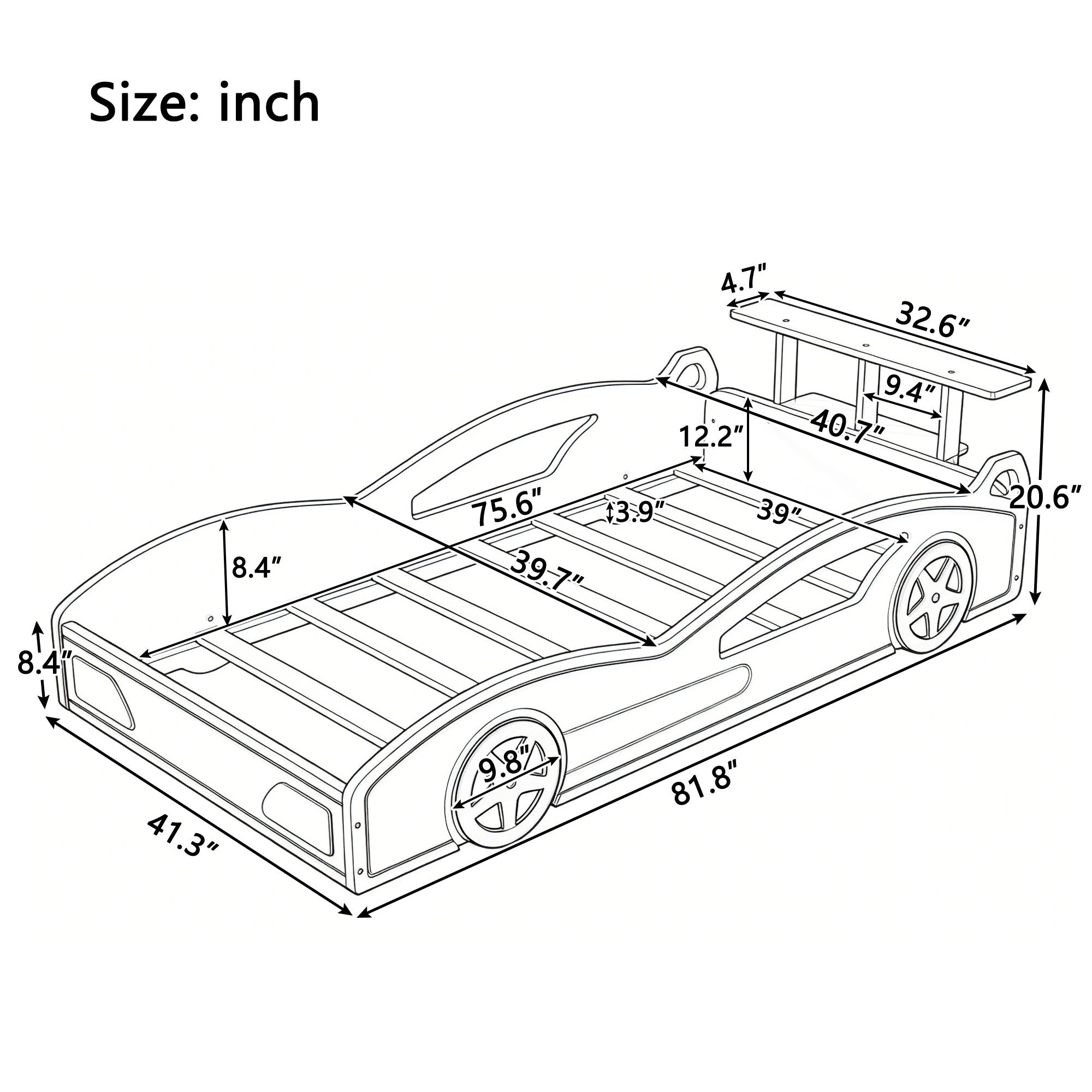 Race Car Platform Bed &amp; Wheels