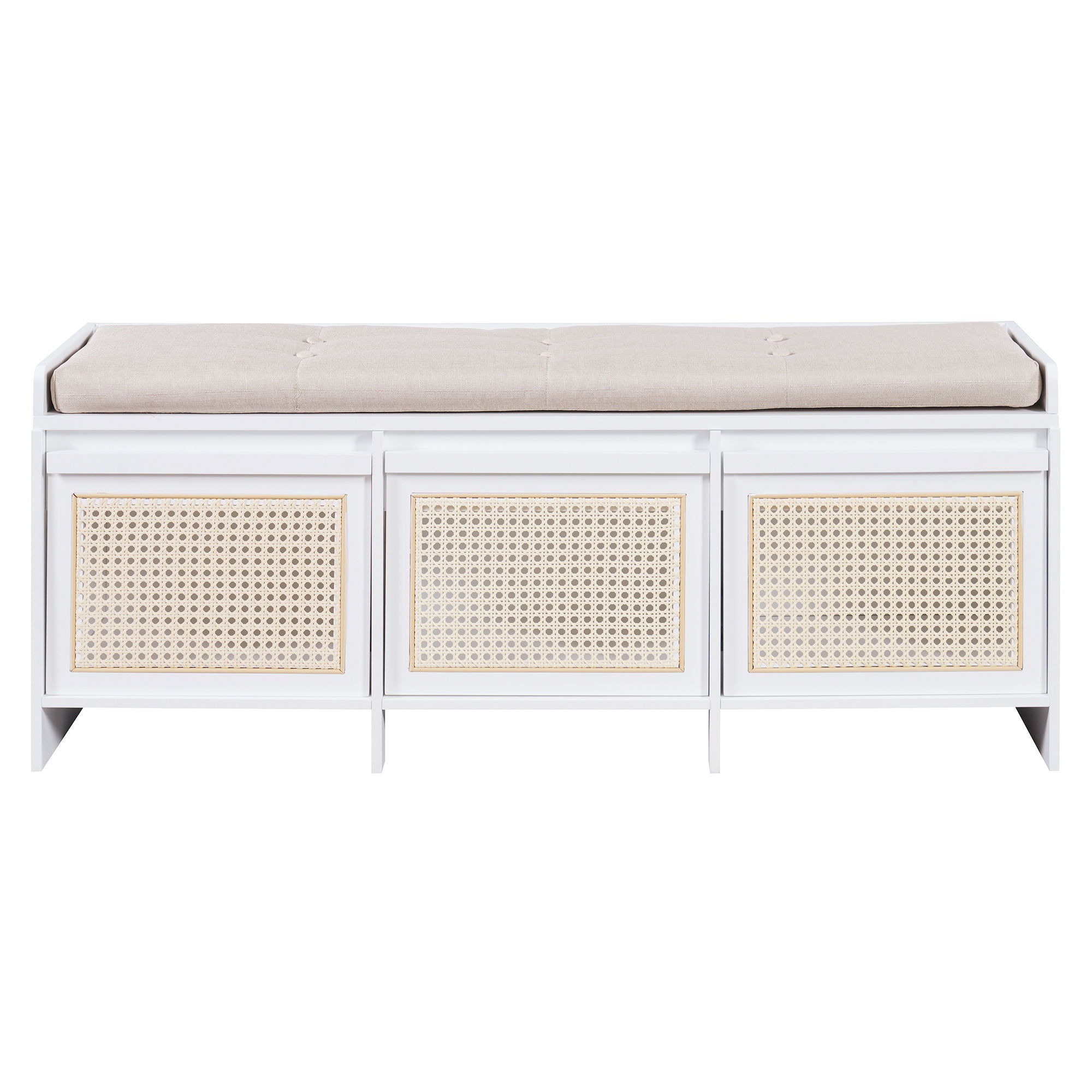 Entryway Shoe Bench With Drawers &amp; Button Tufted Cushion