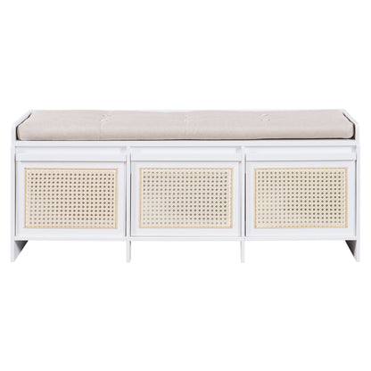 Entryway Shoe Bench With Drawers &amp; Button Tufted Cushion