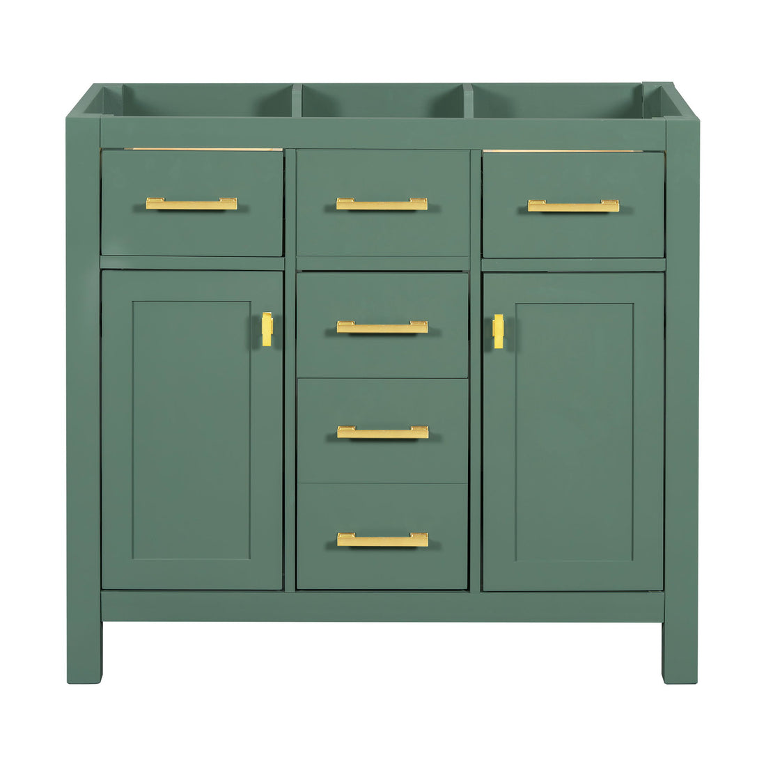 Freestanding Bathroom Vanity With 4 Drawers &amp; 2 Cabinets - Green