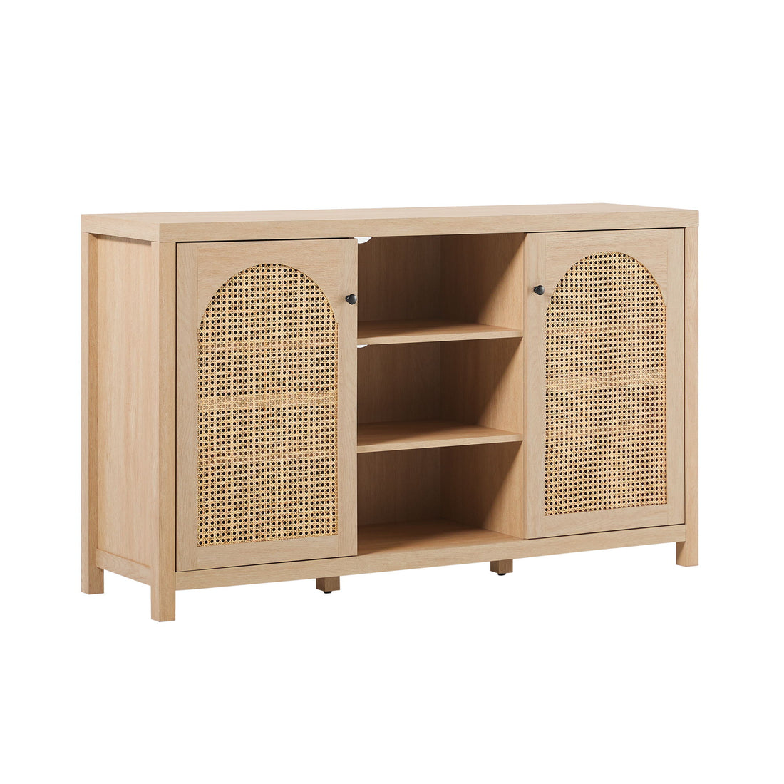 Transitional 2 Door Sideboard With Arched Rattan Panels