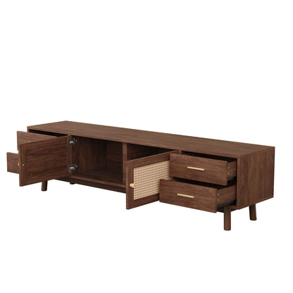 70" TV Stand With Doors For TVs Up To 80", Media Console With 4 Drawers &amp; Cable Holes - Dark Brown