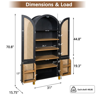 Tall Arched Cabinet With Rattan Doors &amp; Adjustable Shelves