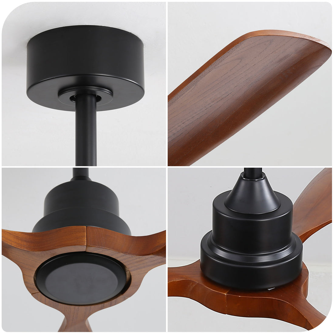 48&quot; Ceiling Fan Without Light, 3 Solid Wood Blades Outdoor Ceiling Fan 6 - Speed Reversible DC Motor For Living Room - Black