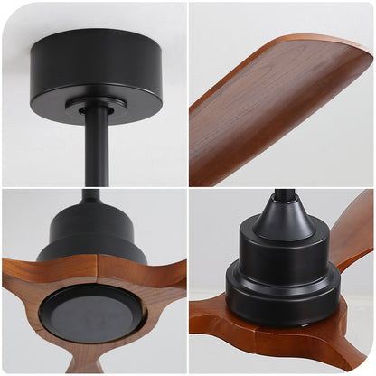 48&quot; Ceiling Fan Without Light, 3 Solid Wood Blades Outdoor Ceiling Fan 6 - Speed Reversible DC Motor For Living Room - Black