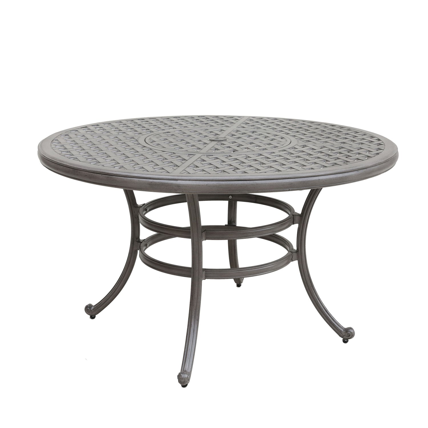 All-Weather And Durable 52&quot; Round Cast Aluminum Round Dining Table With Umbrella Hole - Gray