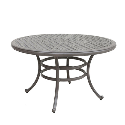 All-Weather And Durable 52&quot; Round Cast Aluminum Round Dining Table With Umbrella Hole - Gray
