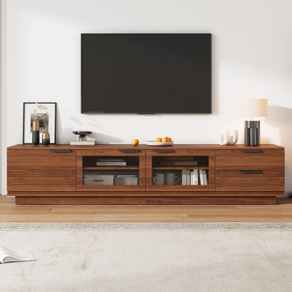 TV Stand With 2 Drawers, Doors &amp; Cable Management, Soft Closing Hinges - Walnut