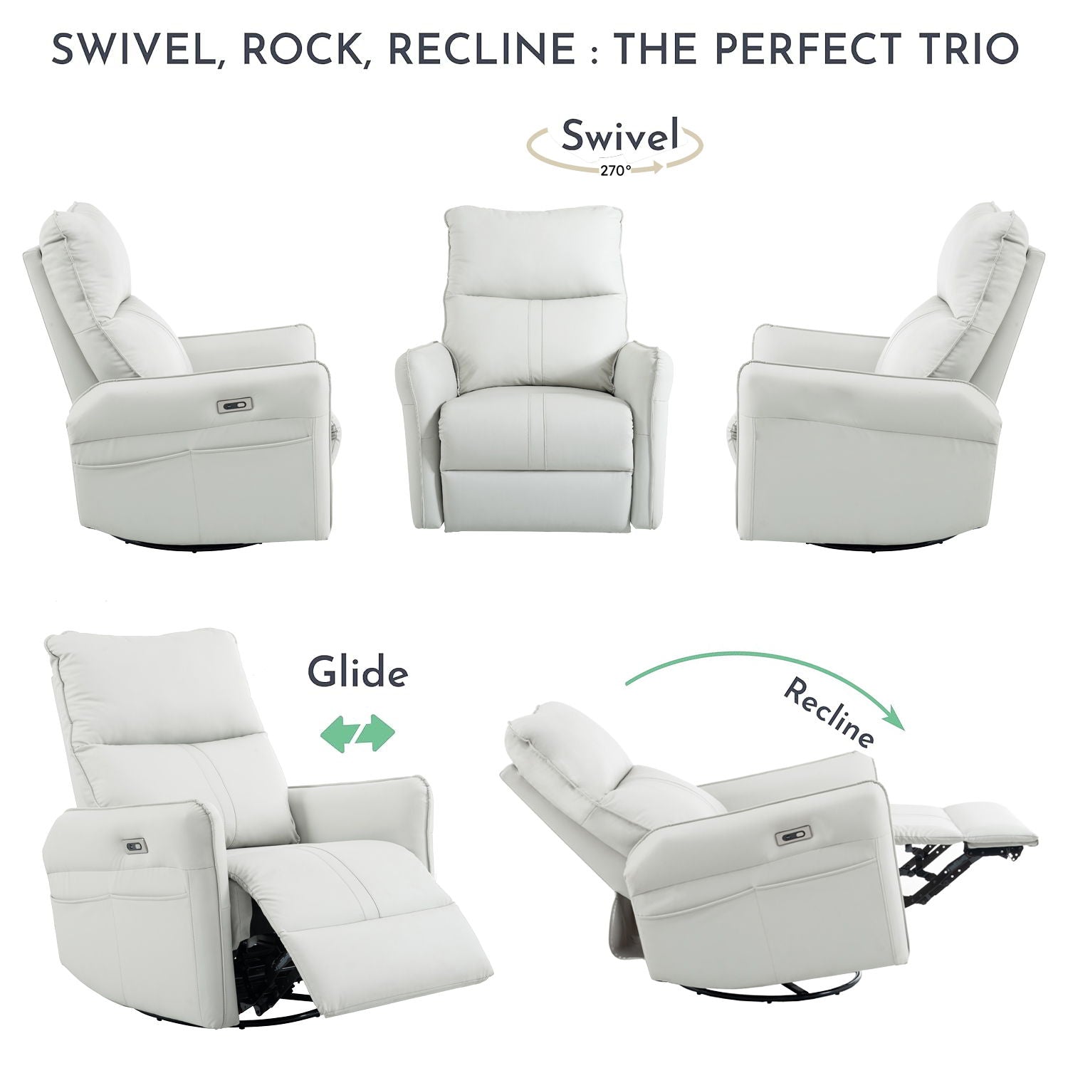 29.92&quot; 270 Power Swivel Rocker Recliner Chair, Electric Glider Reclining Sofa With USB Ports, Power Swivel Glider, Rocking Chair Nursery Recliners For Living Room Bedroom