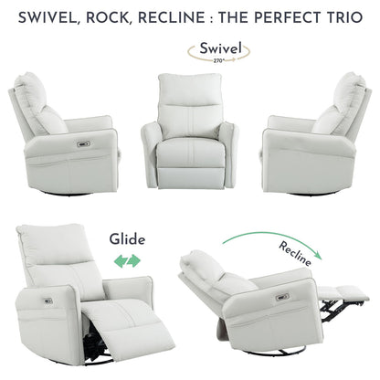29.92&quot; 270 Power Swivel Rocker Recliner Chair, Electric Glider Reclining Sofa With USB Ports, Power Swivel Glider, Rocking Chair Nursery Recliners For Living Room Bedroom