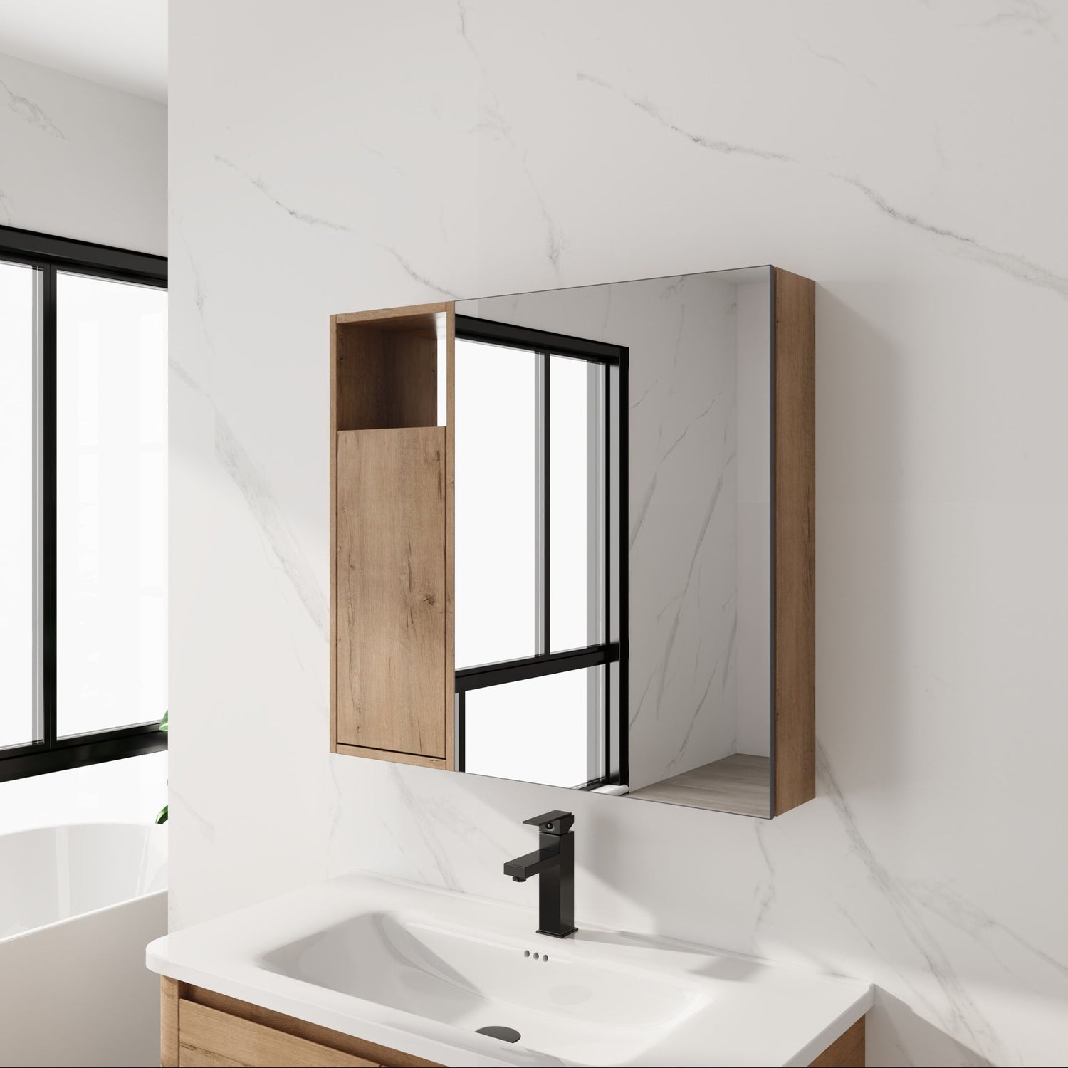 29.63" Wall Mounted Bathroom Cabinet With Adjustable Shelves Storage Cabinet - Imitative Oak