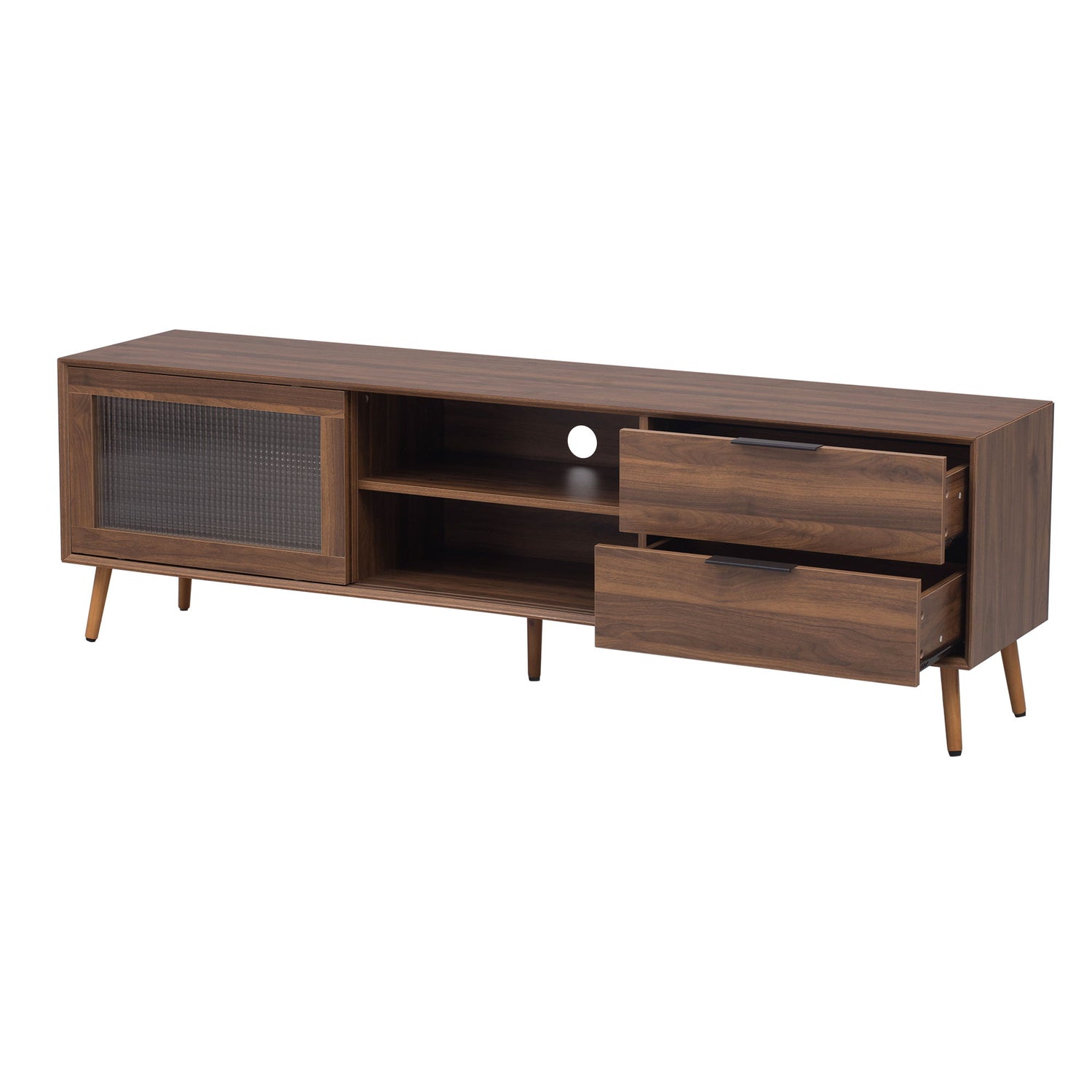 TV Stand, Media Console With 2 Doors, 2 Drawers &amp; Storage Cabinet - Walnut