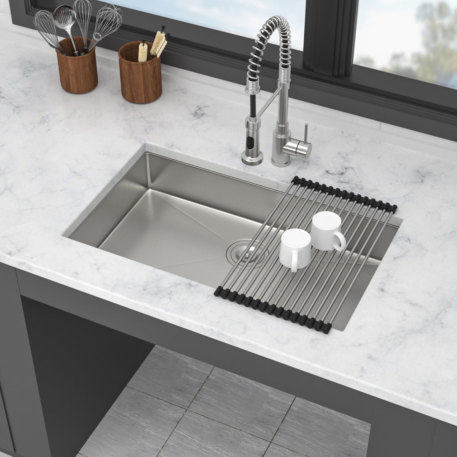 Ada-Compliant 27&quot; Undermount Sink, Low Depth Single Bowl - Brushed Nickel
