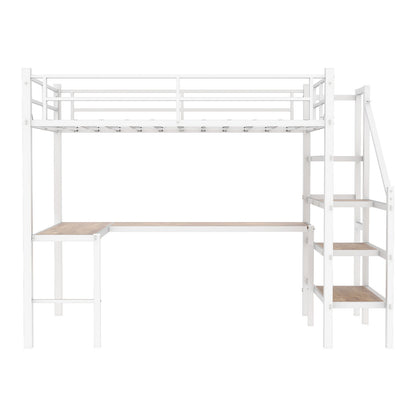 Loft Bed &amp; L-Shaped Desk, Large Storage Space