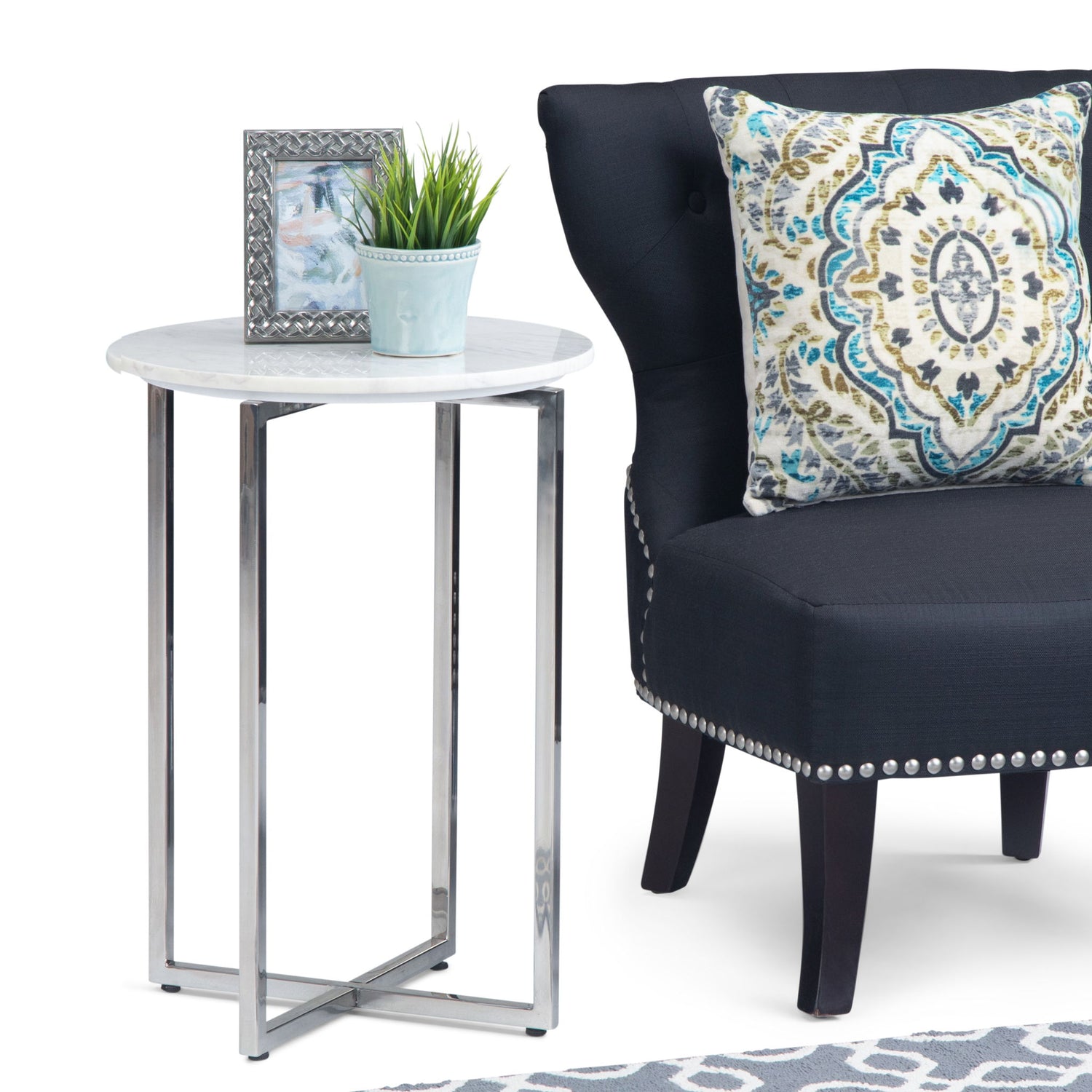 Marsden - Side Table With Polished Base - White / Silver