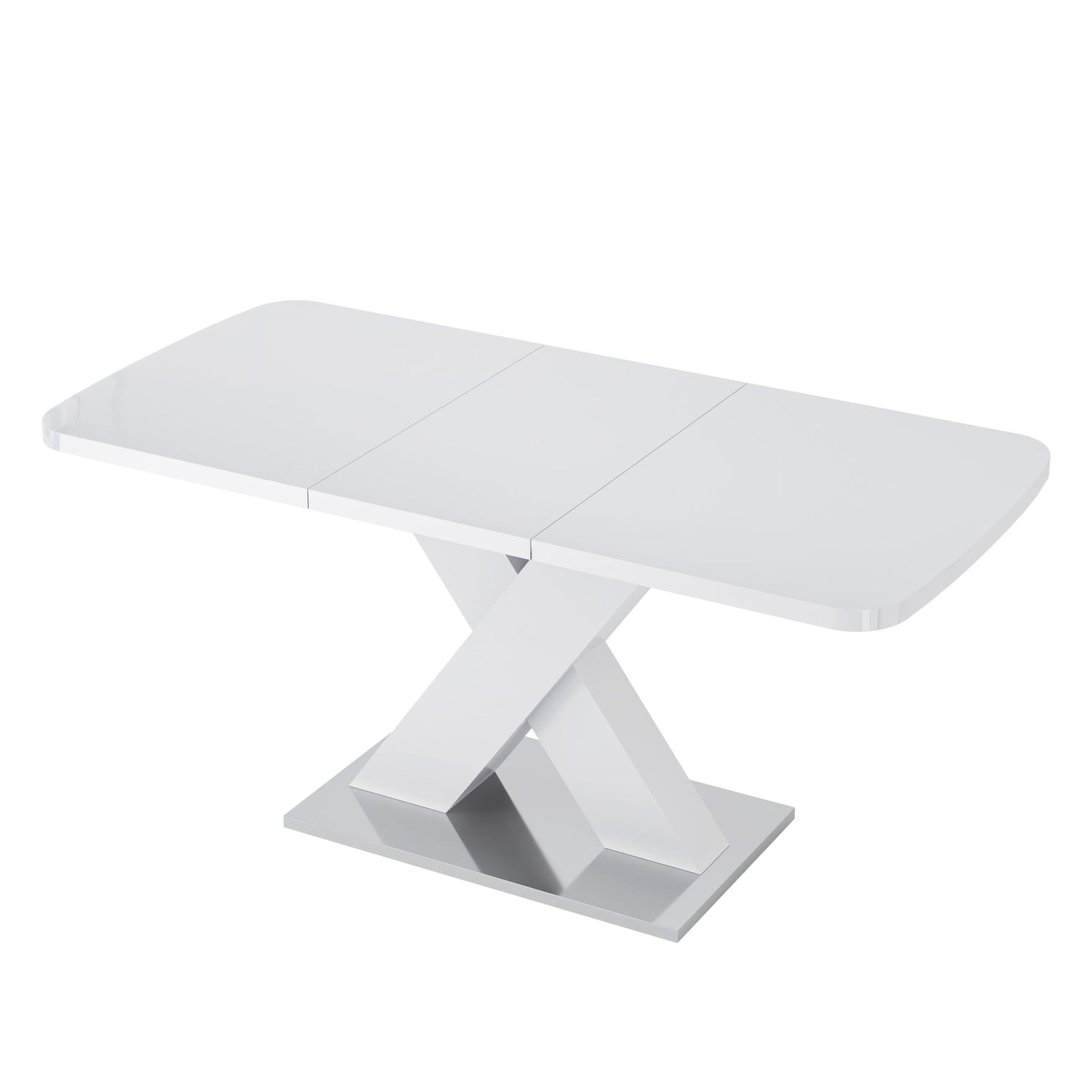 Rectangle Dining Table, Stretchable, X Shape Legs - White