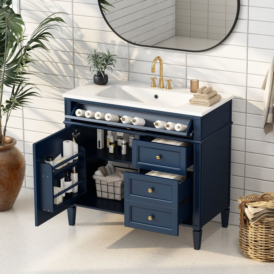Bathroom Vanity &amp; Top Sink, Modern Bathroom Storage Cabinet With 2 Drawers And A Tip-Out Drawer