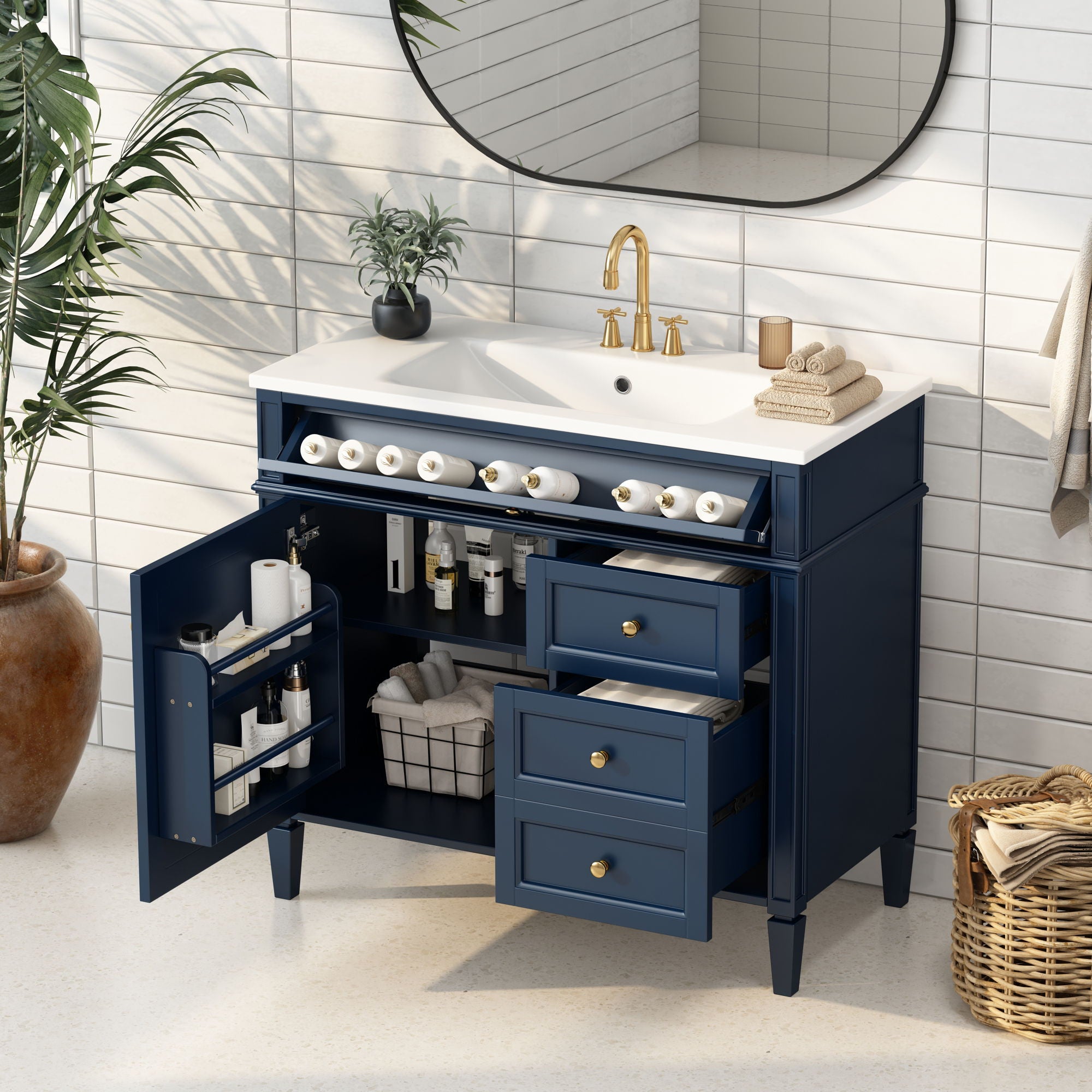 Bathroom Vanity &amp; Top Sink, Modern Bathroom Storage Cabinet With 2 Drawers And A Tip-Out Drawer