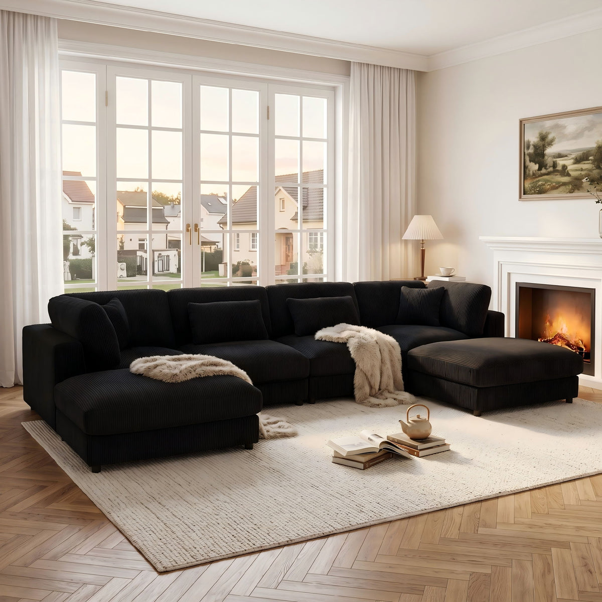 Upholstered Modular Sectional &amp; Custom Configuration And Toss Pillows