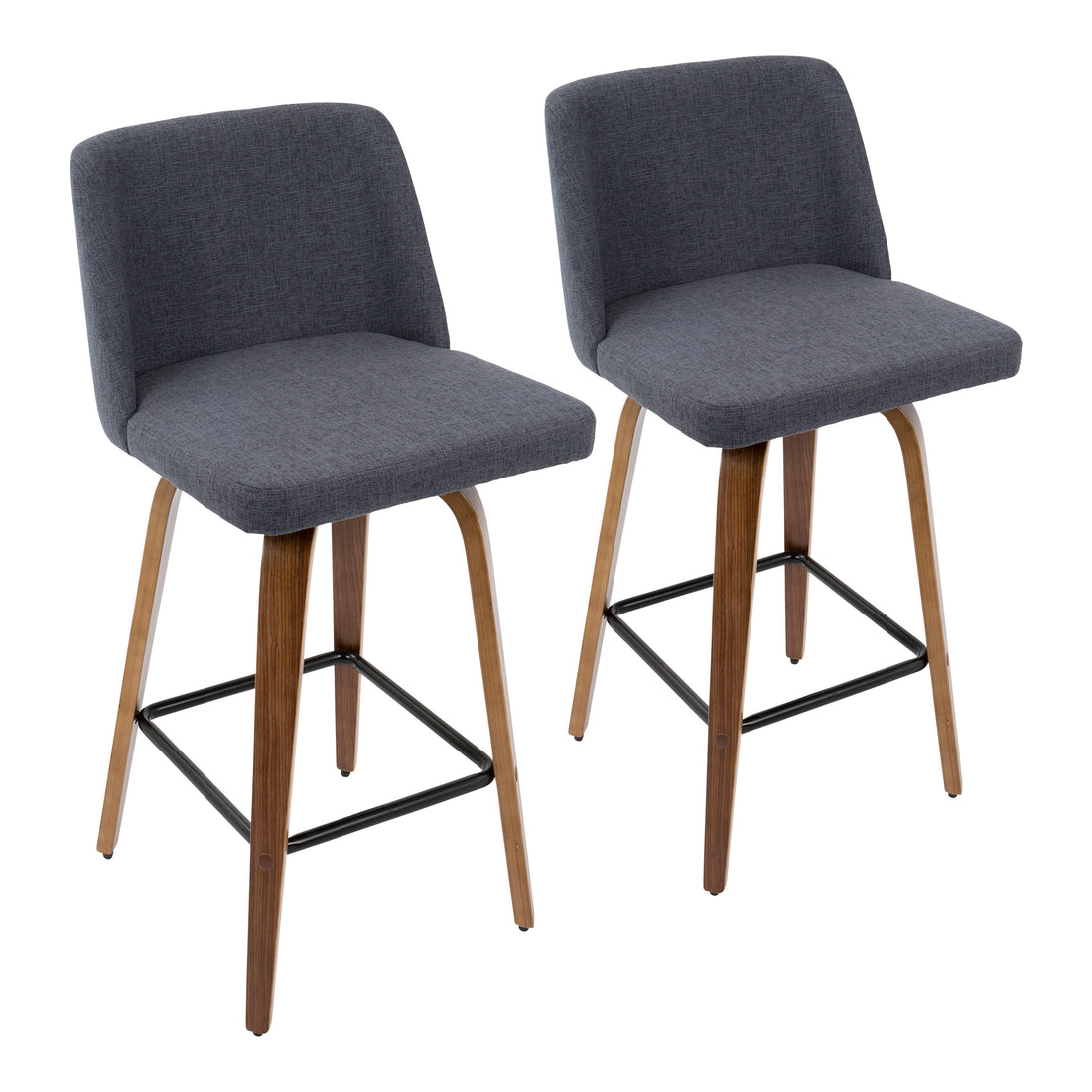 Toriano - Mid Century Modern Fixed Height Counter Stool &amp; Square Footrest (Set of 2)
