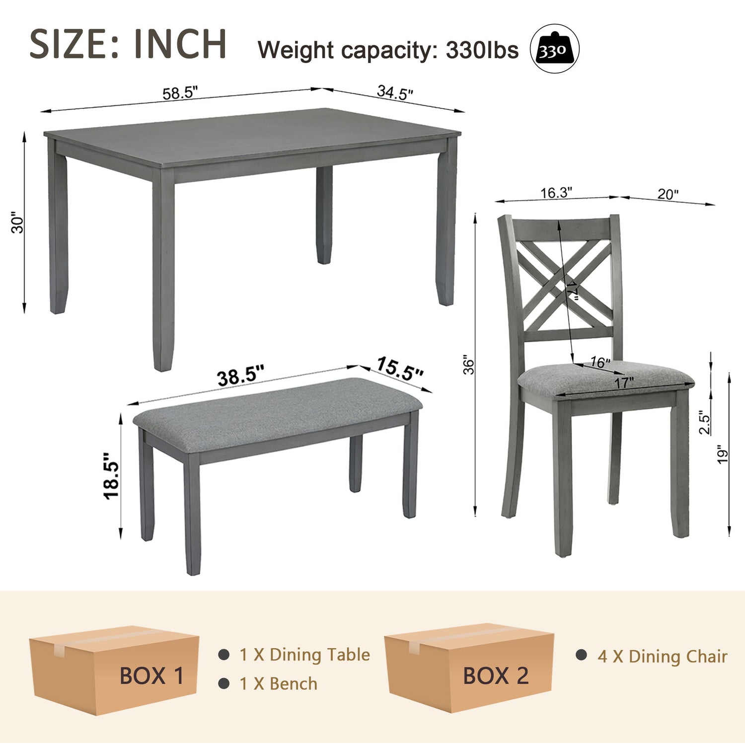 Kitchen Dining Set, Rectangular Dining Table &amp; Upholstered Chairs