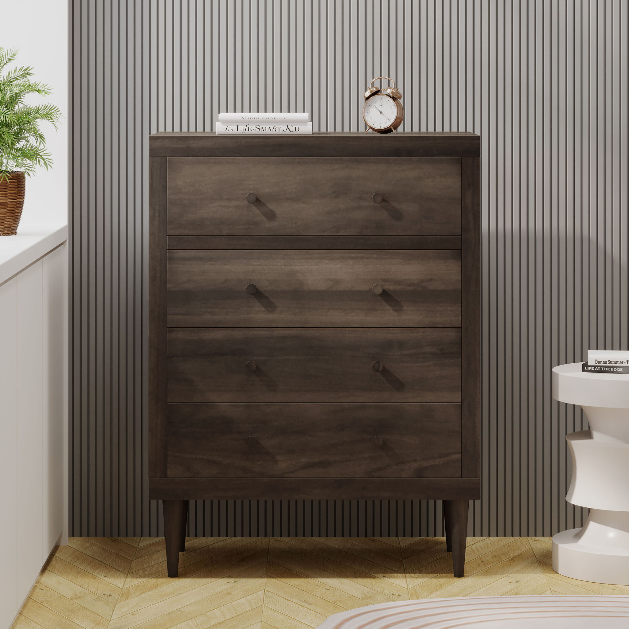 Farhart - Mid Century Modern 4 Drawer Dresser - Walnut