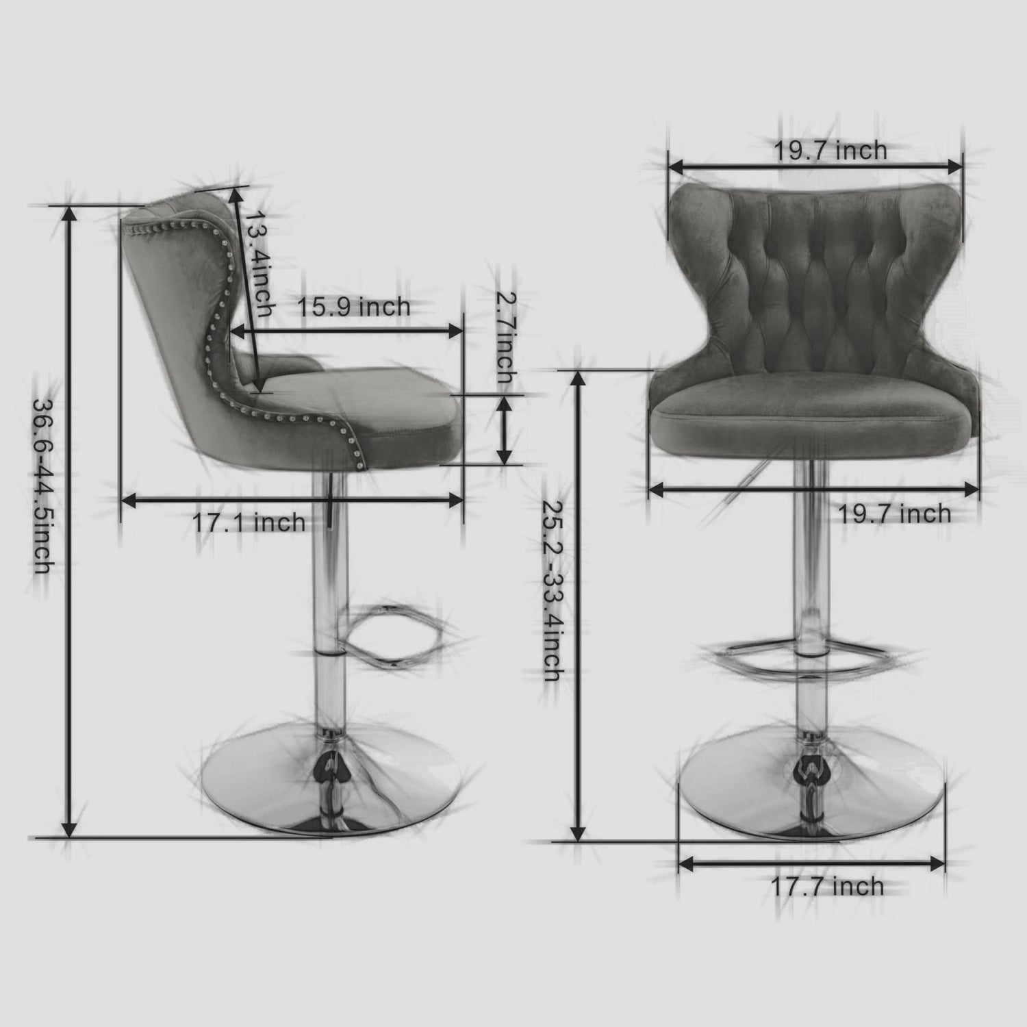 Swivel Barstools Adjusatble Seat Height From 25-33&quot;, Modern Upholstered Chrome Base Bar Stools With Backs Comfortable Tufted For Home Pub And Kitchen Island