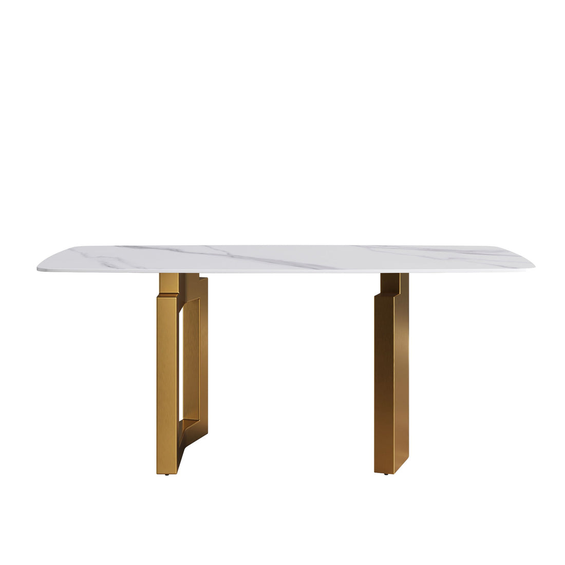 70.87&quot; Modern Artificial Stone White Curved Metal Leg Dining Table - White / Gold