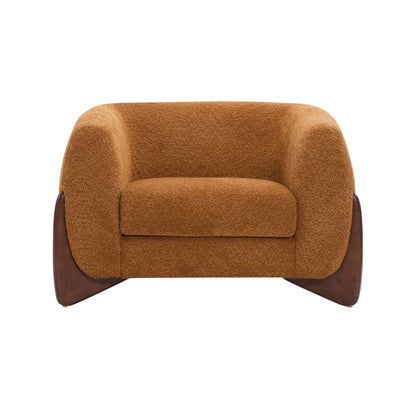 Modern Upholstered Boucle Arm Chair With Tuxedo Design And Triangular Legs
