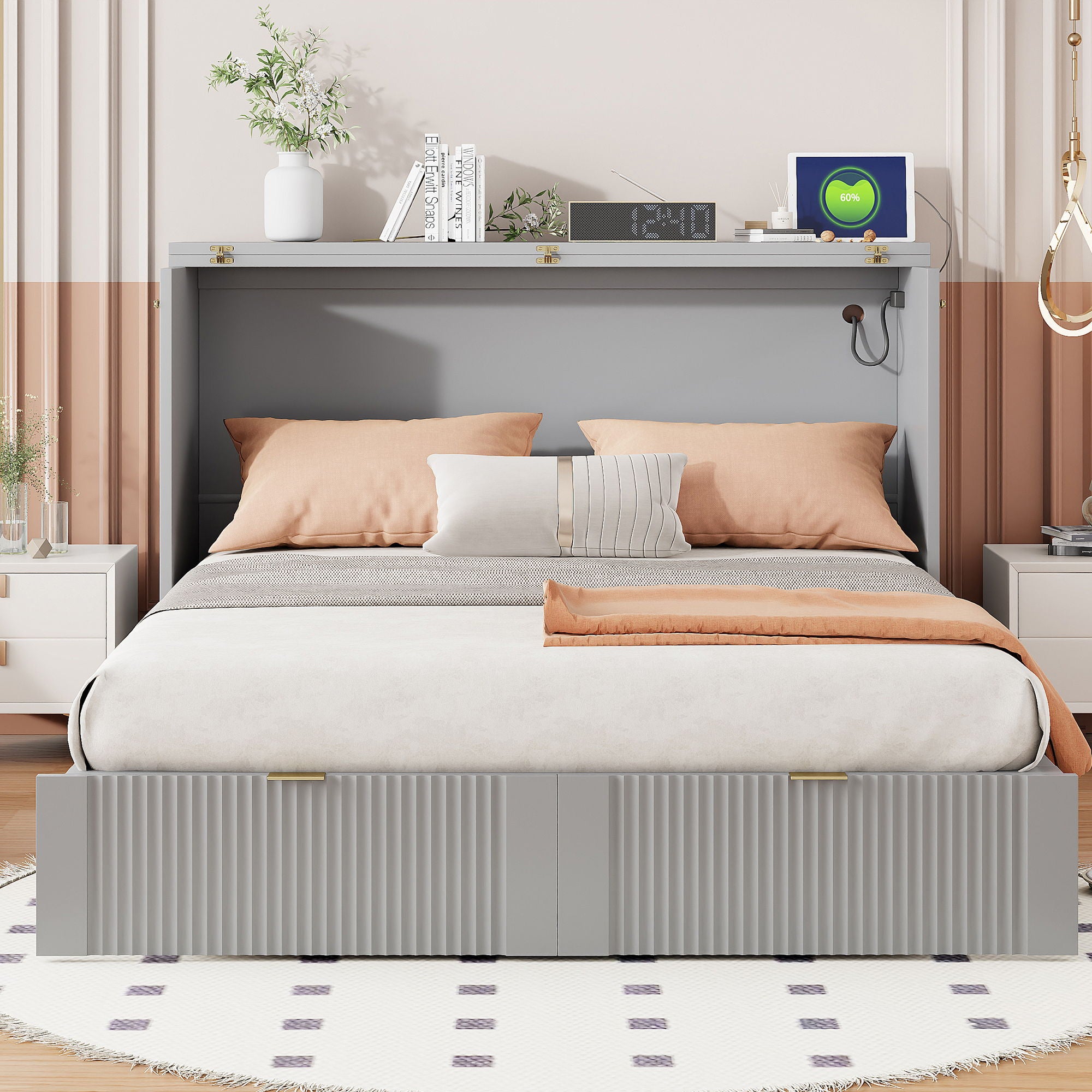 Murphy Bed With Drawer And A Set Of Sockets &amp; USB Ports, Pulley Structure Design