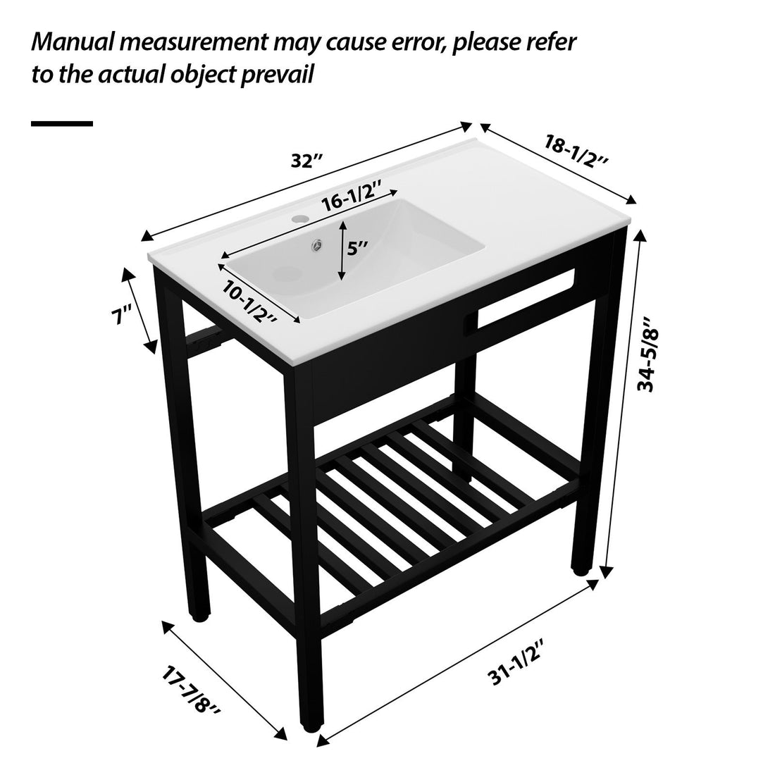 Console Sink With Legs, 32&quot; X 18.5&quot;, Durable Porcela With Support - White / Black