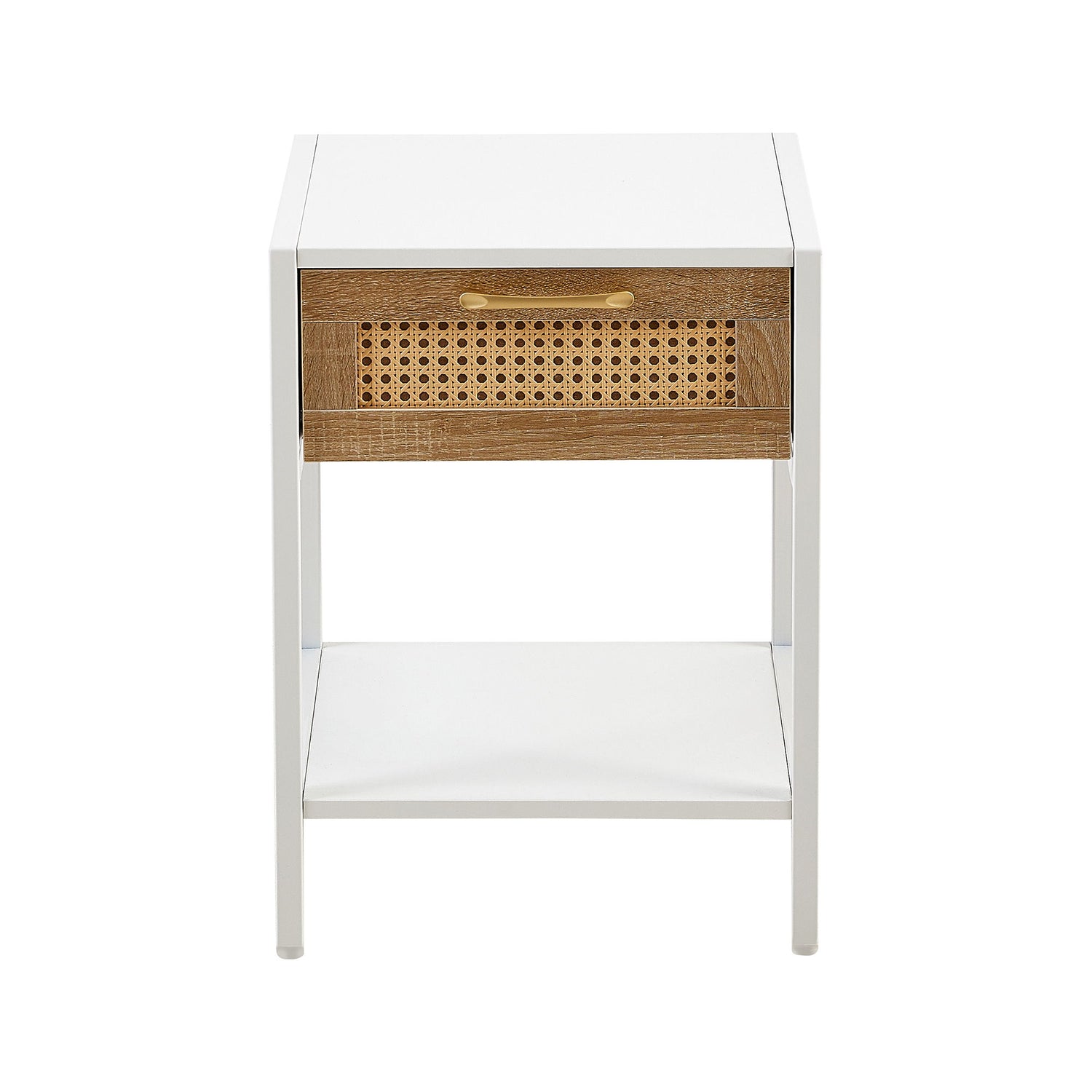 15.74&quot; Rattan End Table With Drawer, Modern Nightstand, Metal Legs, Side Table For Living Room, Bedroom