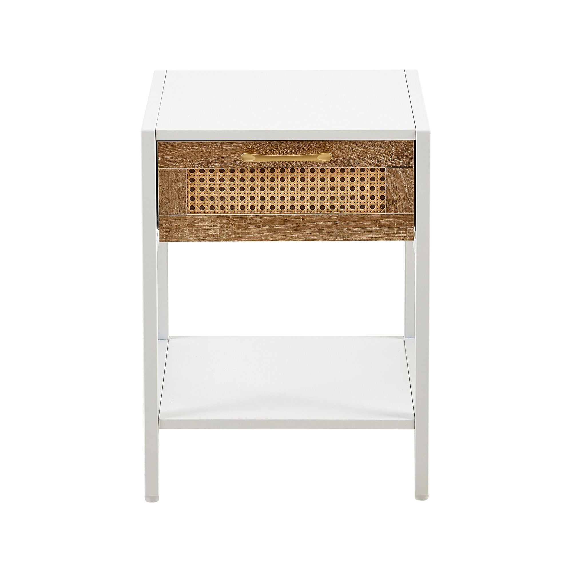 15.74&quot; Rattan End Table With Drawer, Modern Nightstand, Metal Legs, Side Table For Living Room, Bedroom