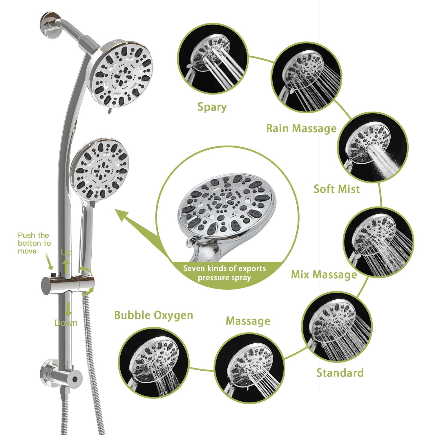 Multi Function Dual Shower Head Shower System With 4.7&quot; Rain Showerhead, 7 Function Hand Shower, Adjustable Slide Bar